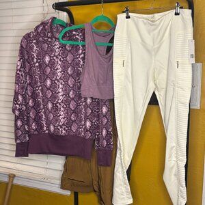 Tahari Sport Activewear Outfit Set 3-Piece Leggings Bra Pullover Women’s L NWT